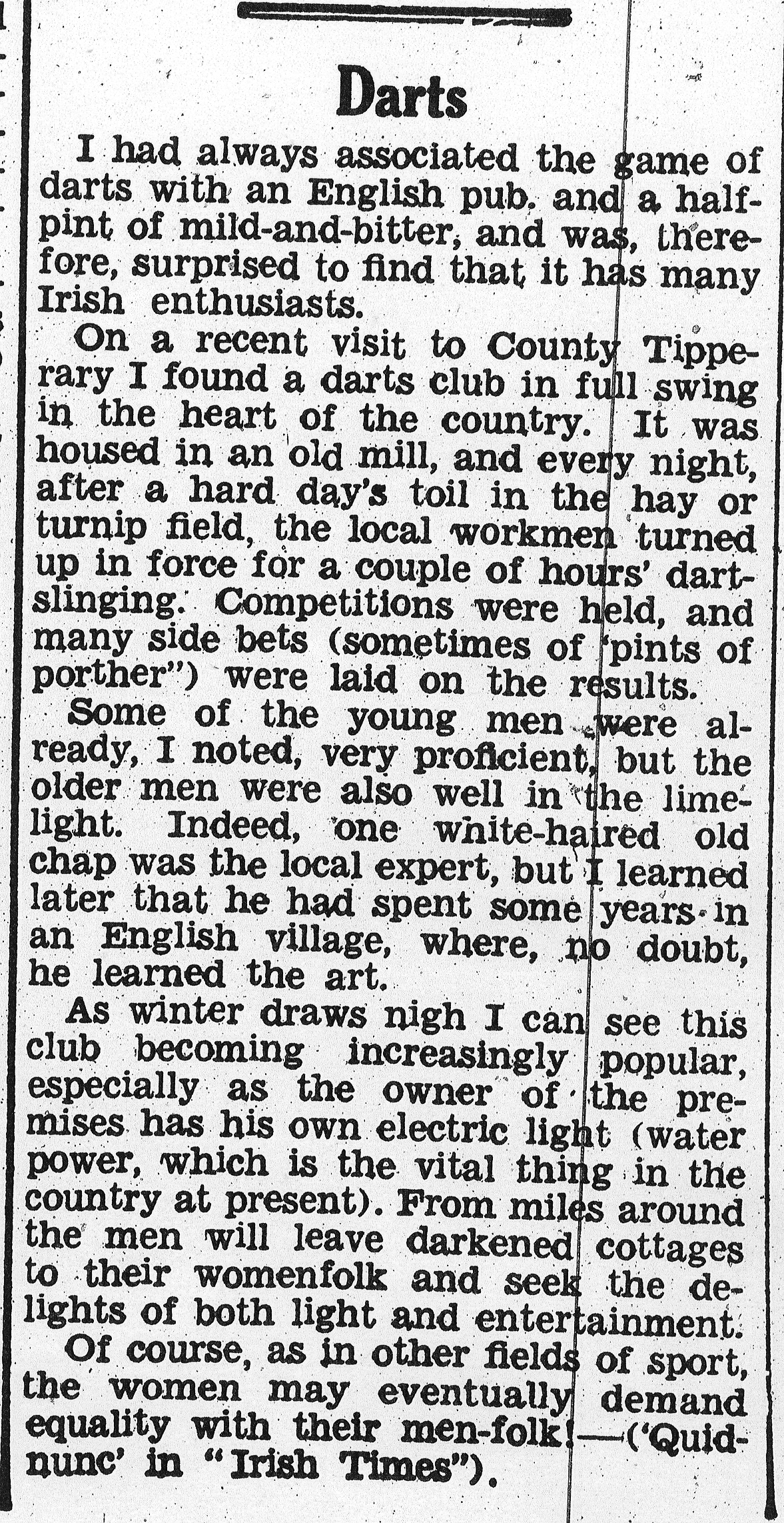 Nenagh Guardian 9 Aug 1941 Darts