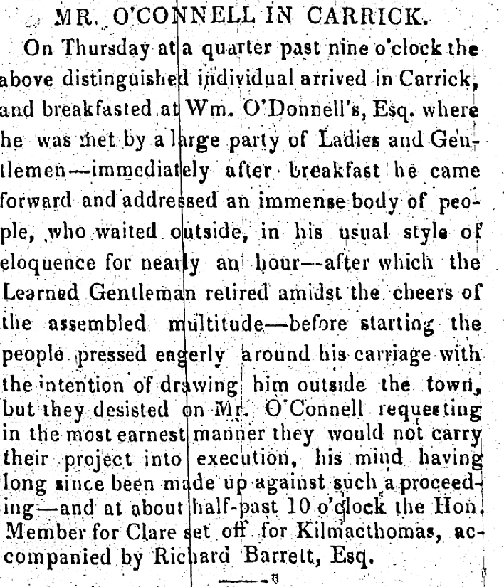 Clonmel Chronicle 23 Jan 1830
