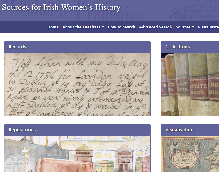 Image Of The Website Home Page 'Sources For Irish Women's History